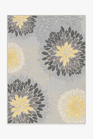 Floral Medallion Yellow Grey Rug
