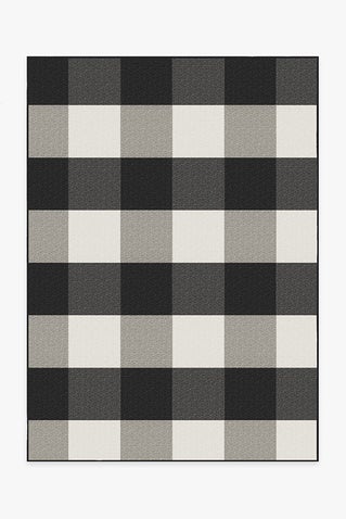 Outdoor Gingham Plaid Black & White Rug