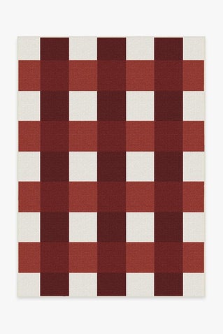 Outdoor Gingham Plaid Red & White Rug