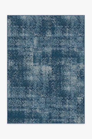 Herringbone Batik Ocean Blue Rug