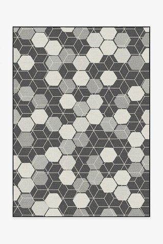 Outdoor Honeycomb Black Rug
