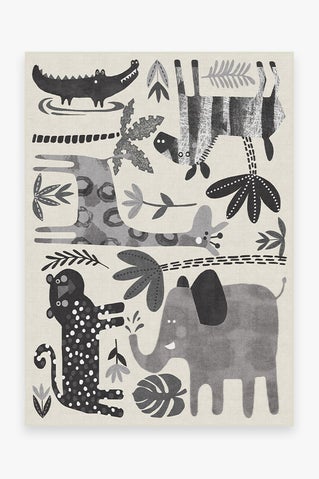 Jungle Safari Black & White Rug