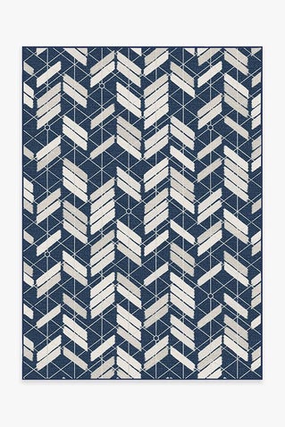 Outdoor Painted Chevron Navy Rug