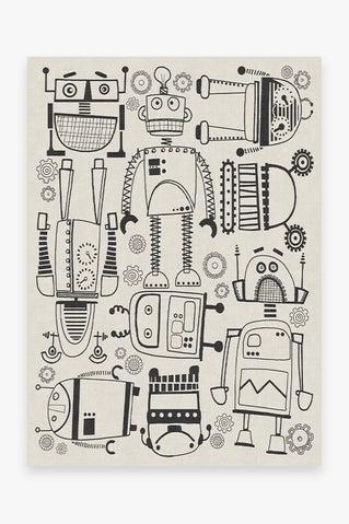 Robot Party Black & White Rug