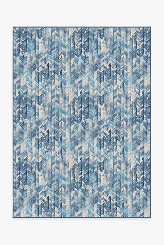 Watercolor Herringbone Blue Rug