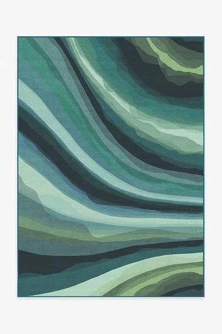 Watercolor Waves Citrus Green Rug